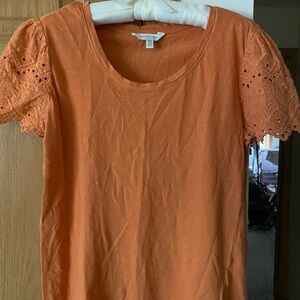 SOLD!!! Lucky Brand Orange Fitted Embellished Short Sleeve Tee
